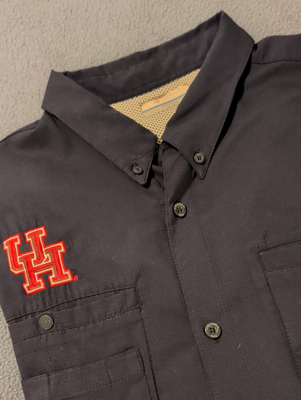 Columbia Navy Lightweight Button-Front Shirt with Red UH Patch